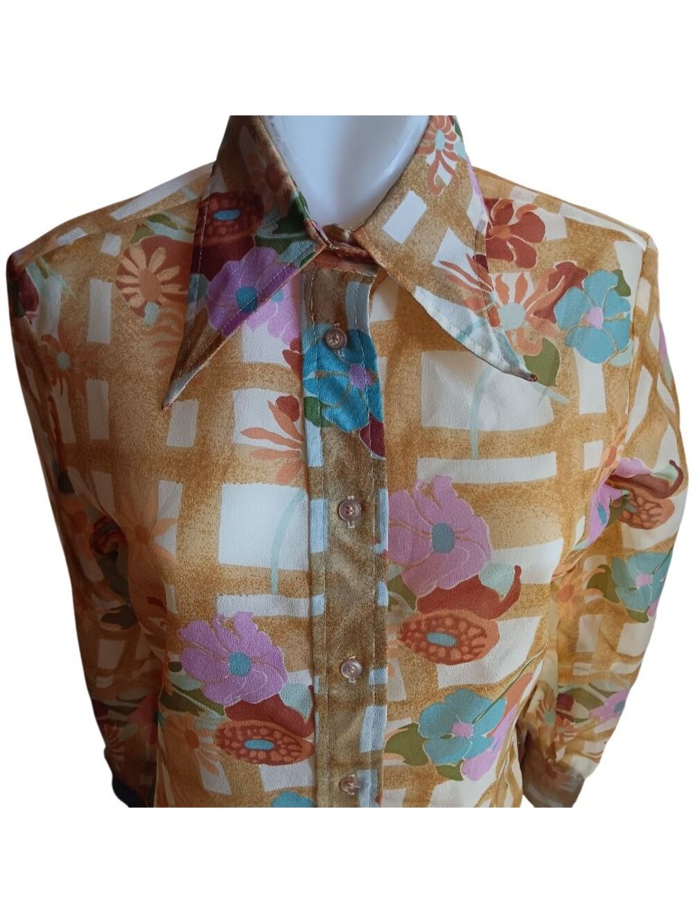 True Vintage Medium Sheer Blouse 1970s Lady Manhattan Sheer Floral Big Collar